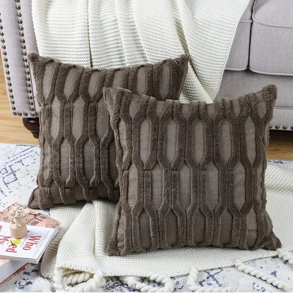 Luxury HomeChic Taupe Grey Short Wool Soft Plush Faux Fur Throw Pillow Covers